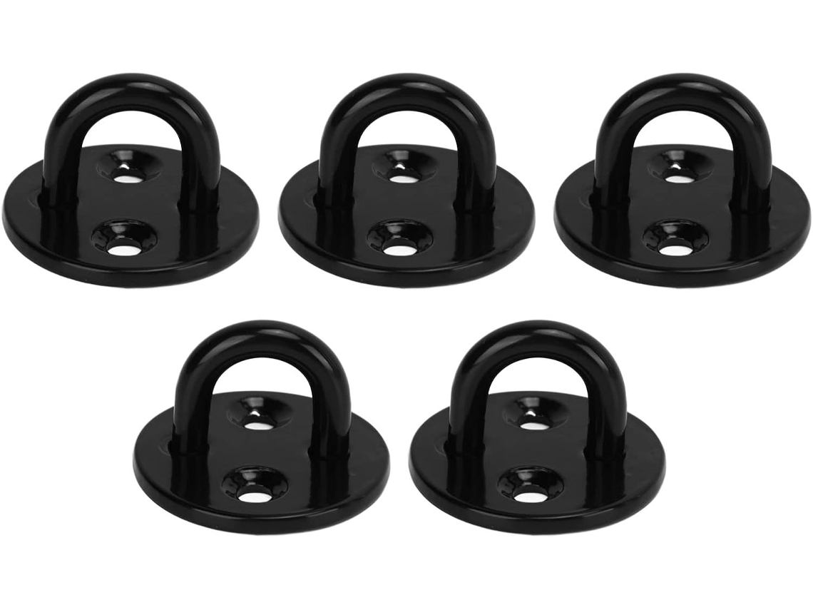 Conjunto De 5 Ganchos Aço Inoxidável Com Placa Olhal, Placas De Olhal Fixas Redondas Reforçadas, Anéis De Montagem Parede Pretos Espessos, Para Teto