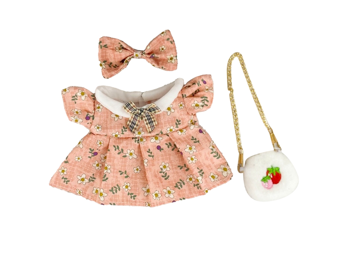 Mali conjunto de Roupa com Acessórios para Boneca 20cm Estampa Floral Rosa Princesa