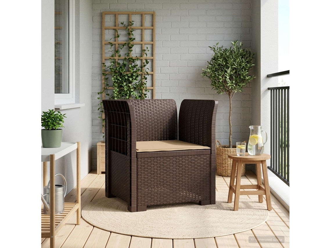 Vidaxl Poltrona 1 Lugar Com Almofada Look Rattan Pp Castanho