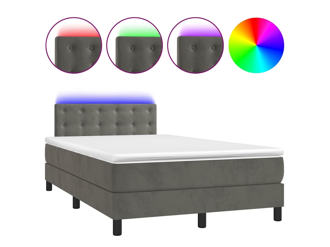 Cama Box Spring com Colchão Led 120x190 cm Couro Artif. Cinza Escuro MAISON EXCLUSIVE