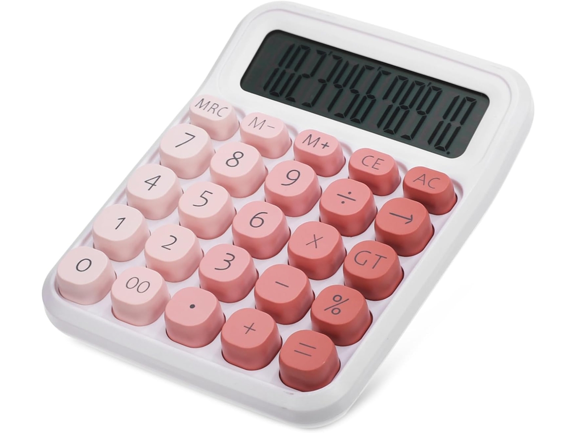 Calculadora De Mesa Mecânica De 12 Dígitos Com Botões Grandes, Tela Lcd Grande, Rosa, Para Uso Escol Gokoco