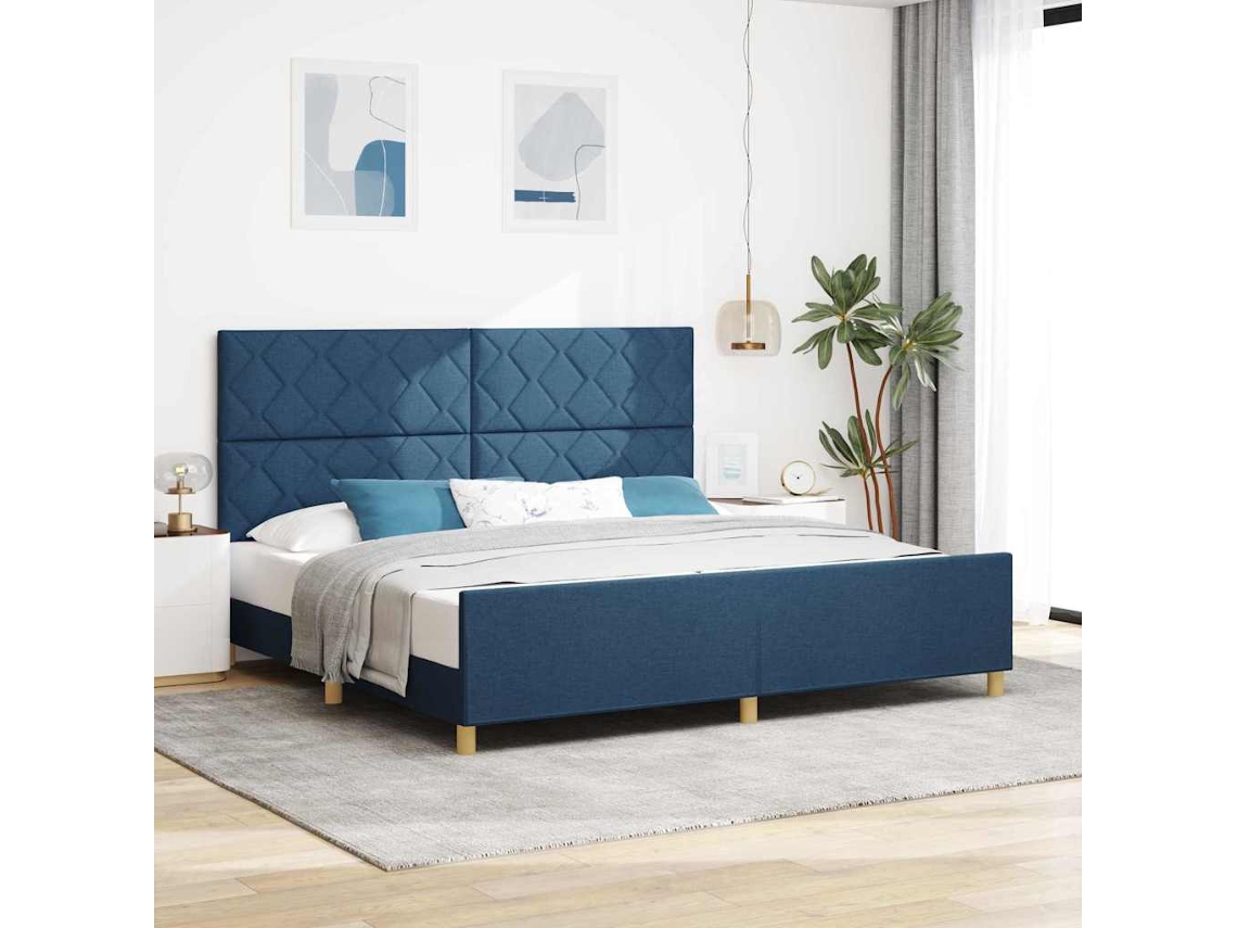 Vidaxl Estrutura Da Cama Com Cabeceira Azul 200 X 200 Cm Tecido