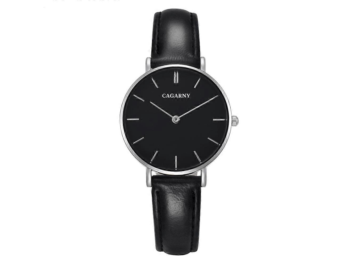 Relógio Cagarny 6872 Living À Prova D'água Com Mostrador Redondo, Movimento De Quartzo, Caixa Em Liga Metálica Prateada E Pulseira De Couro.