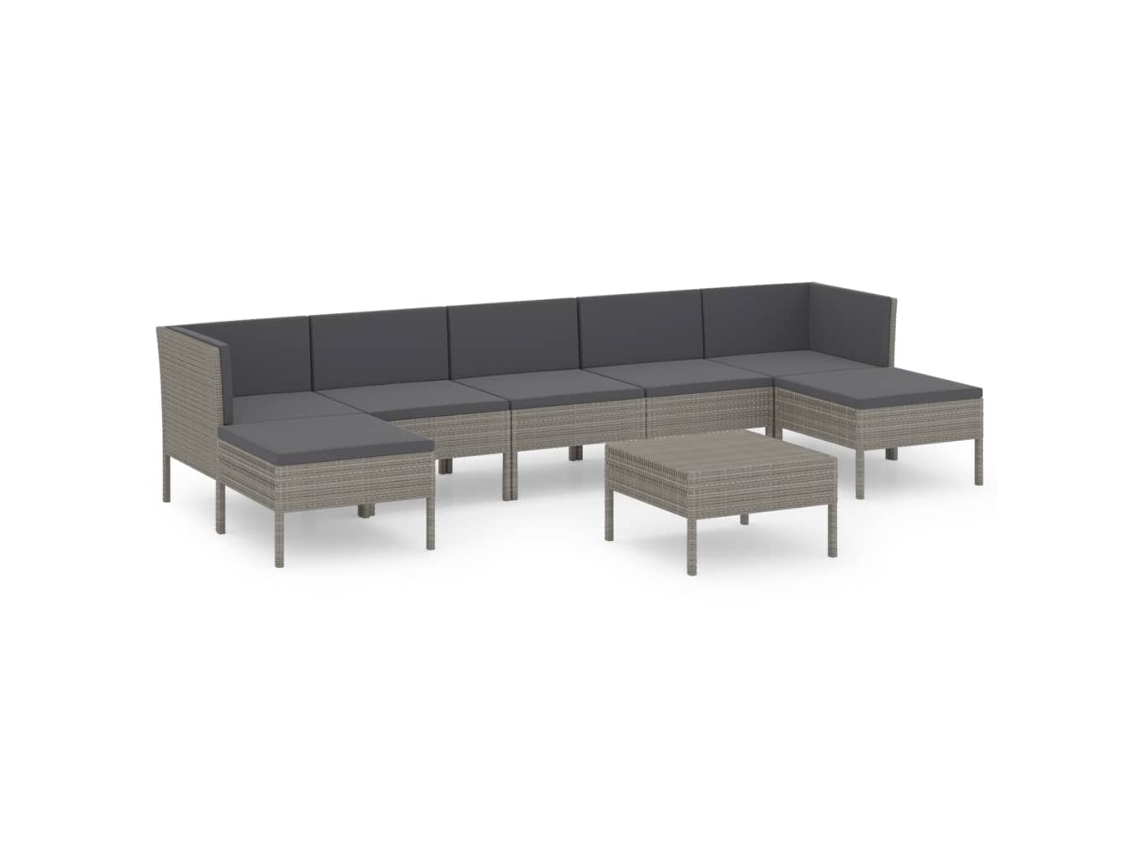 Maison Exclusive - 8 Pcs Conjunto Lounge De Jardim C/ Almofadões Vime Pe Cinzento
