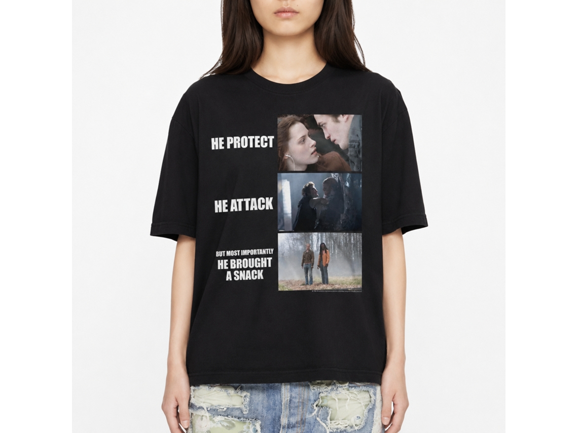 Rockinstone Twilight Movie He Protect He Attack Black Adult T-shirt Size:l