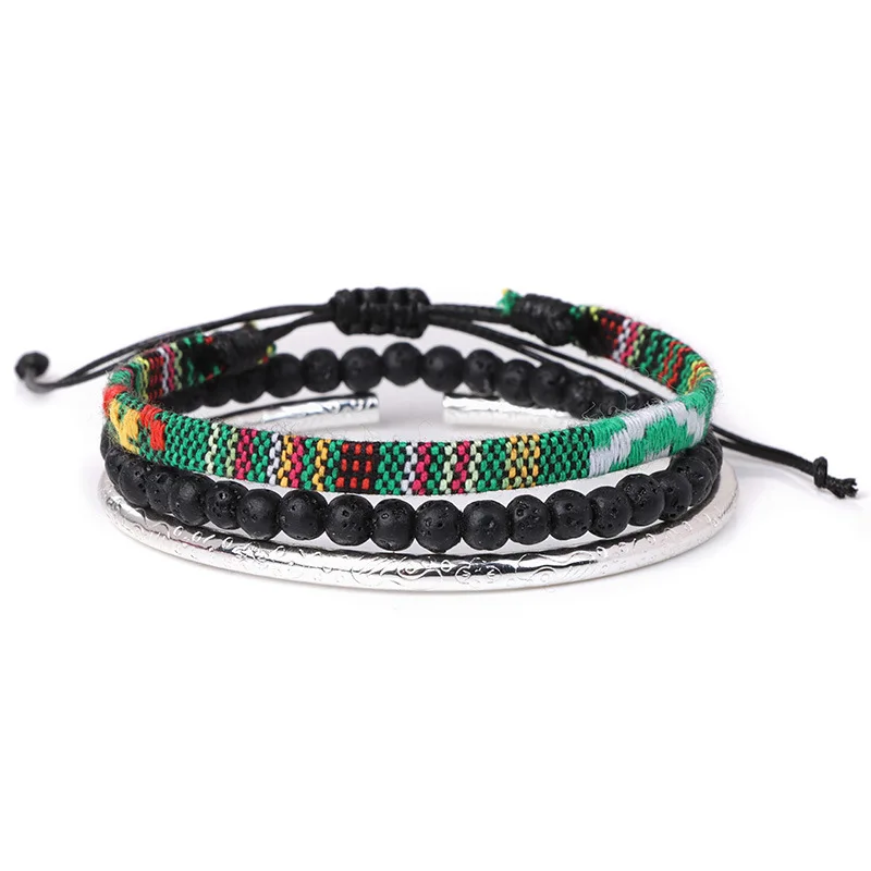 Pulseira Tecida À Mão com Pedras Vulcânicas Coloridas em Combinação de Lava. MDUG