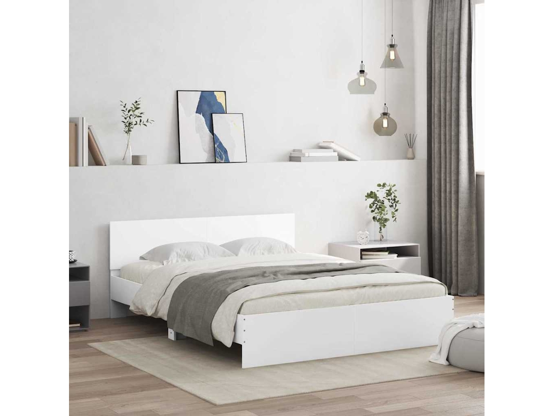 Vidaxl Estrutura De Cama Com Cabeceira Branco 152 X 203 Cm