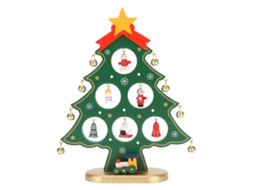 Wooden Christmas Tree Desktop Ornament Shatterproof Safe 8 Bells 7 Pendant Green