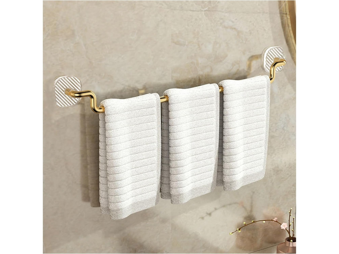 Suporte De Toalha Parede Para Banheiro, Barra De Toalha Única Para Banheiro, Design Sem Furos, Dourado, Tamanho P