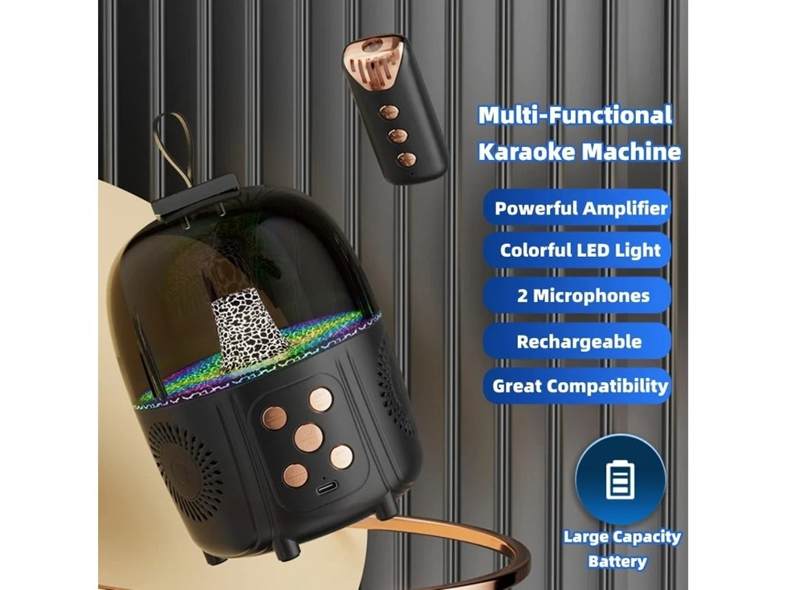 Máquina De Karaokê Infantil Bluetooth Com 2 Microfones Sem Fio Alto Falante De Karaokê Portátil E Reprodutor De Música Com Luz Led Para Pre Yizhood