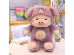 Ats brinquedo de Porco com Chapéu de Urso Bordado Forma Cartoon Relleno de Algodão Pp Amigável À Pele Pelúcia Roxa 30cm