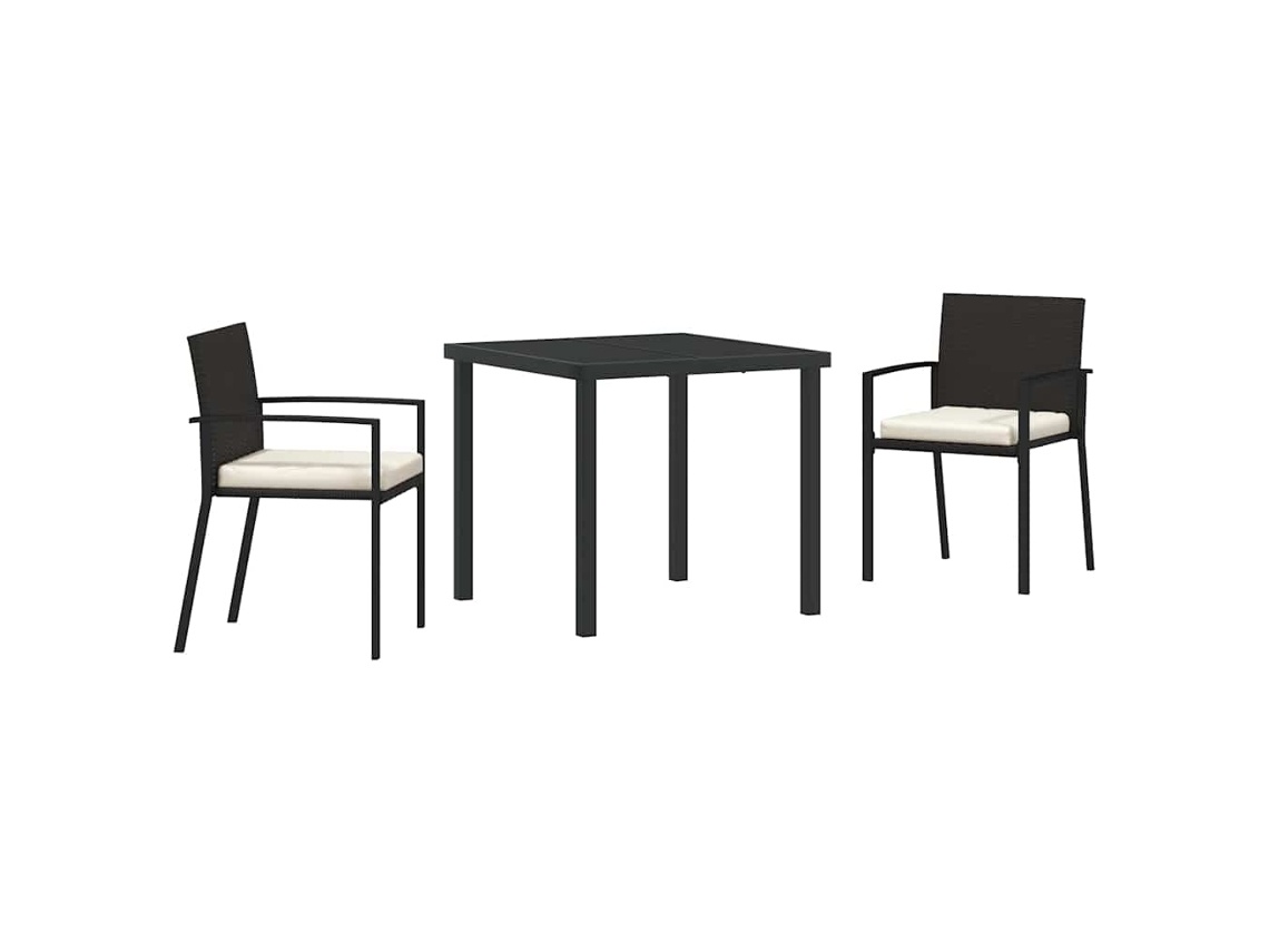 Conjunto 3 Móveis De Jardim Vidaxl Preto Vime Pe (80 X 80 X 73 Cm)