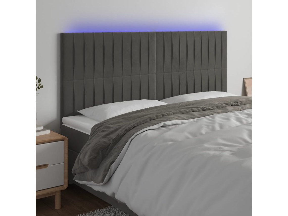 Cabecero de terciopelo con LED 160x5x118/128 cm Gris Oscuro