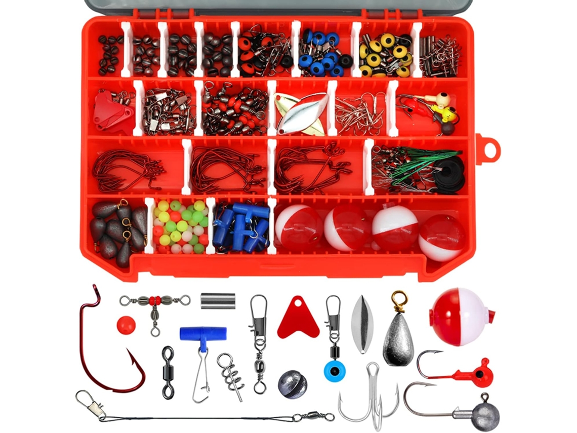 Kit De Acessórios Pesca Burko Com 263 Peças, Incluindo Anzóis Giratórios, Chumbadas E Equipamentos Para Pesca Em Água
