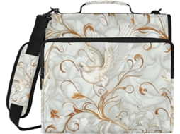 Pasta Organizadora Escolar William Morris Style Bird Pearl Silver Gold 1, 5 Polegadas Com 3 Argolas, Zíper, Alça, Vários