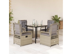 Vidaxl 5 Pcs Conjunto De Jantar P/ Jardim Com Almofadões Vime Pe Bege