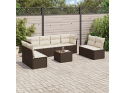 Vidaxl 9 Pcs Conjunto Sofás P/ Jardim C/ Almofadões Vime Pe Castanho