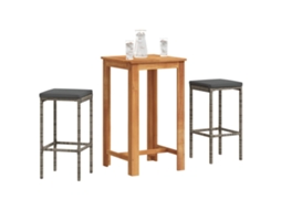 Vidaxl 3 Pcs Conjunto De Bar P/ Jardim Acácia Maciça/vime Pe Cinzento