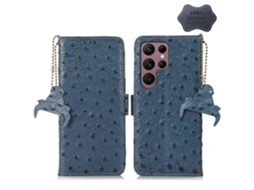 Capa De Celular Com Proteção Rfid Em Couro Com Estampa De Avestruz Para Samsung Galaxy S23 Ultra 5g