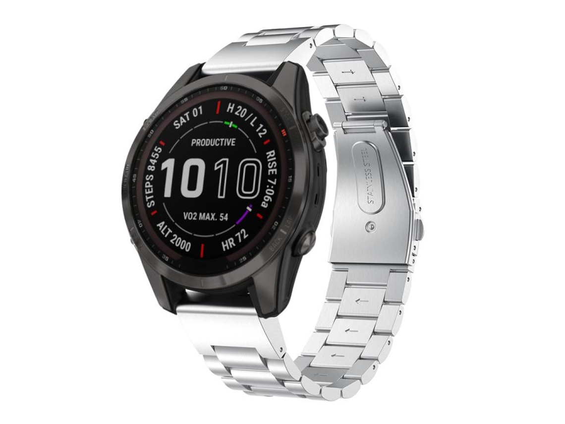 Bracelete Para Garmin Fenix 8 / 7s / 6s / 5s (20mm) - Metal - Liberação Rápida - Três Contas Prata