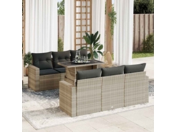 Vidaxl 7 Pcs Conj. Sofás Jardim Com Almofadões Vime Pe Cinzento-claro