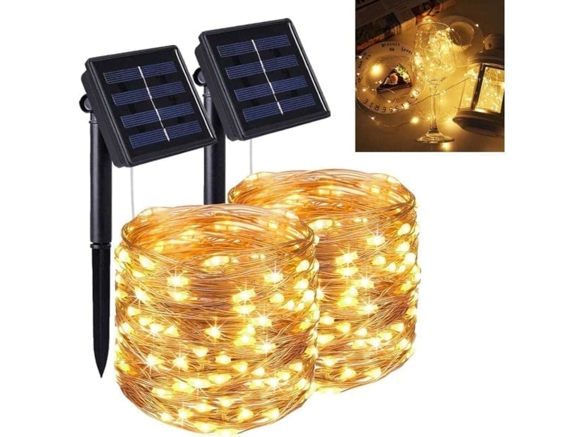 Cordão de Luzes Solares, 100 Leds, 12 M, 8 Modos de Iluminação, Material Fio de Cobre, À Prova D'água, para Jardim, Varanda AQUAFORGE
