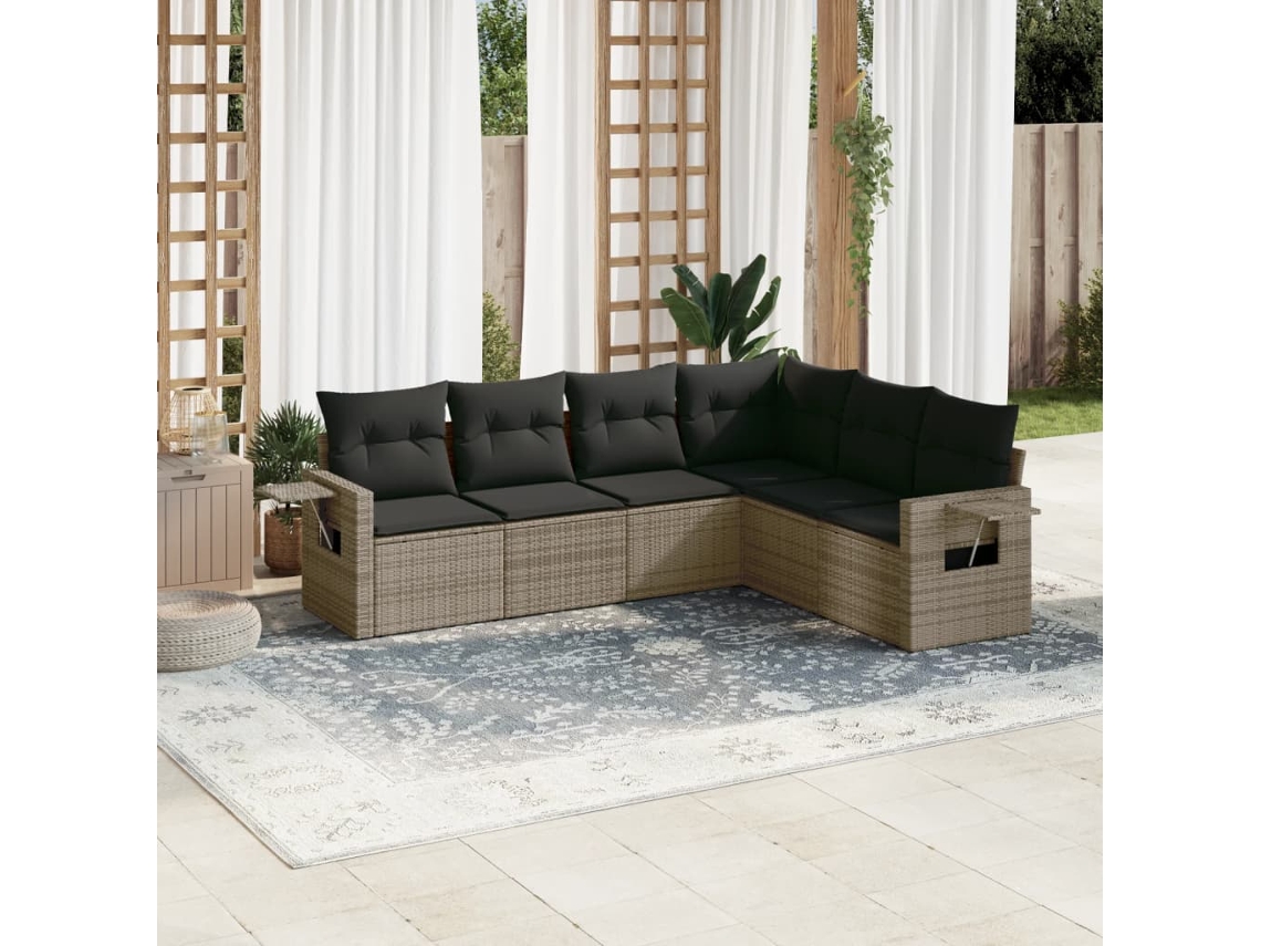 Vidaxl 6 Pcs Conjunto Sofás De Jardim Com Almofadões Vime Cinzento