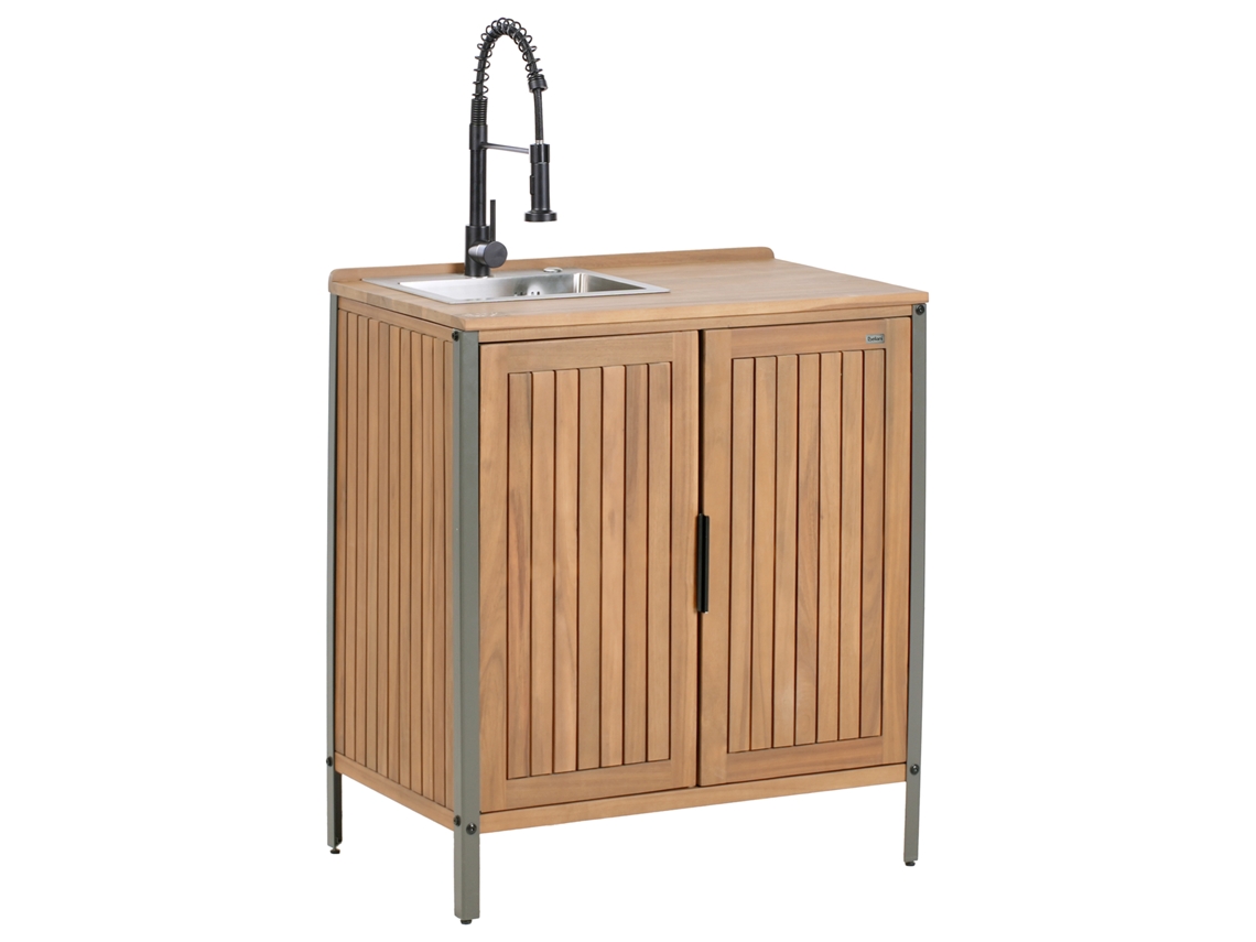 Armario De Cocina Exterior Con Fregadero Beliani Ivrea De Madera De Acacia Certificada Marrón 80x50x92