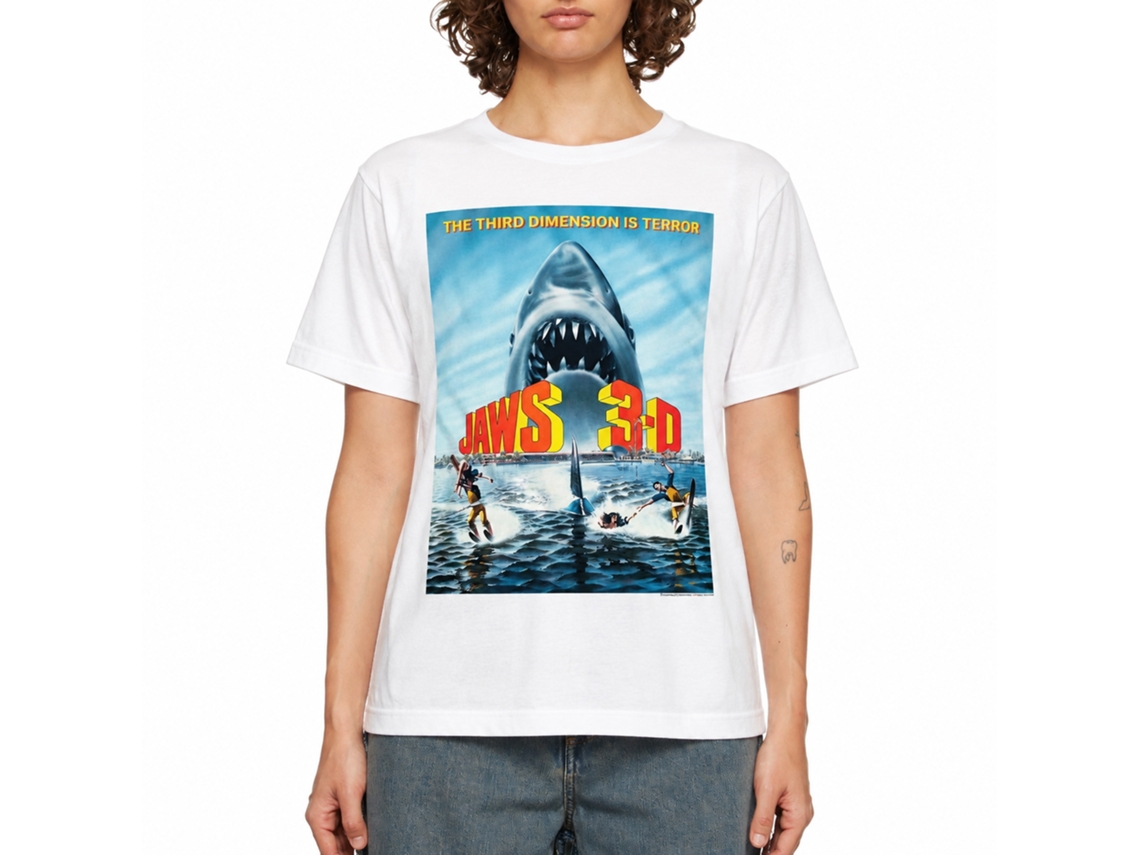 Rockinstone Jaws Movie Simple Poster1 White Adult T-shirt Size:xxxl