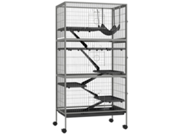 Gaiola Multifuncional Para Roedores Com 4 Plataformas, 3 Rampas E 4 Portas. Dimensões: 80 Cm (c) X 52 Cm (l) X 159 Cm (a). Aço Cinza-prateado/preto.