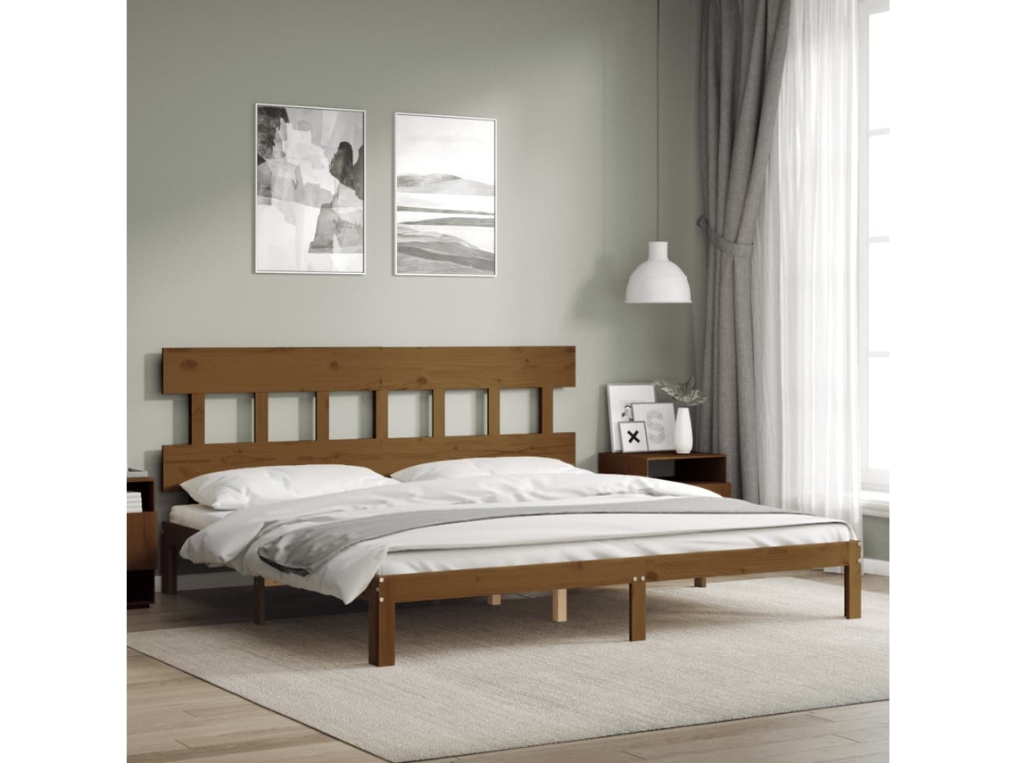 Estrutura Cama C/ Cabeceira 200x200cm Maciço Castanho-mel
