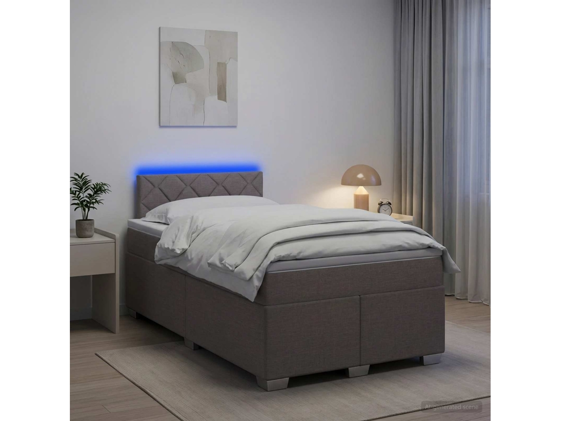 Vidaxl Cama Box Spring Com Colchão E Led Cinzento-acastanhado Tecido