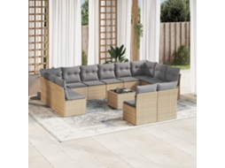 Vidaxl 13 Pcs Conjunto de Sofás P/ Jardim com Almofadões Vime Pe Bege