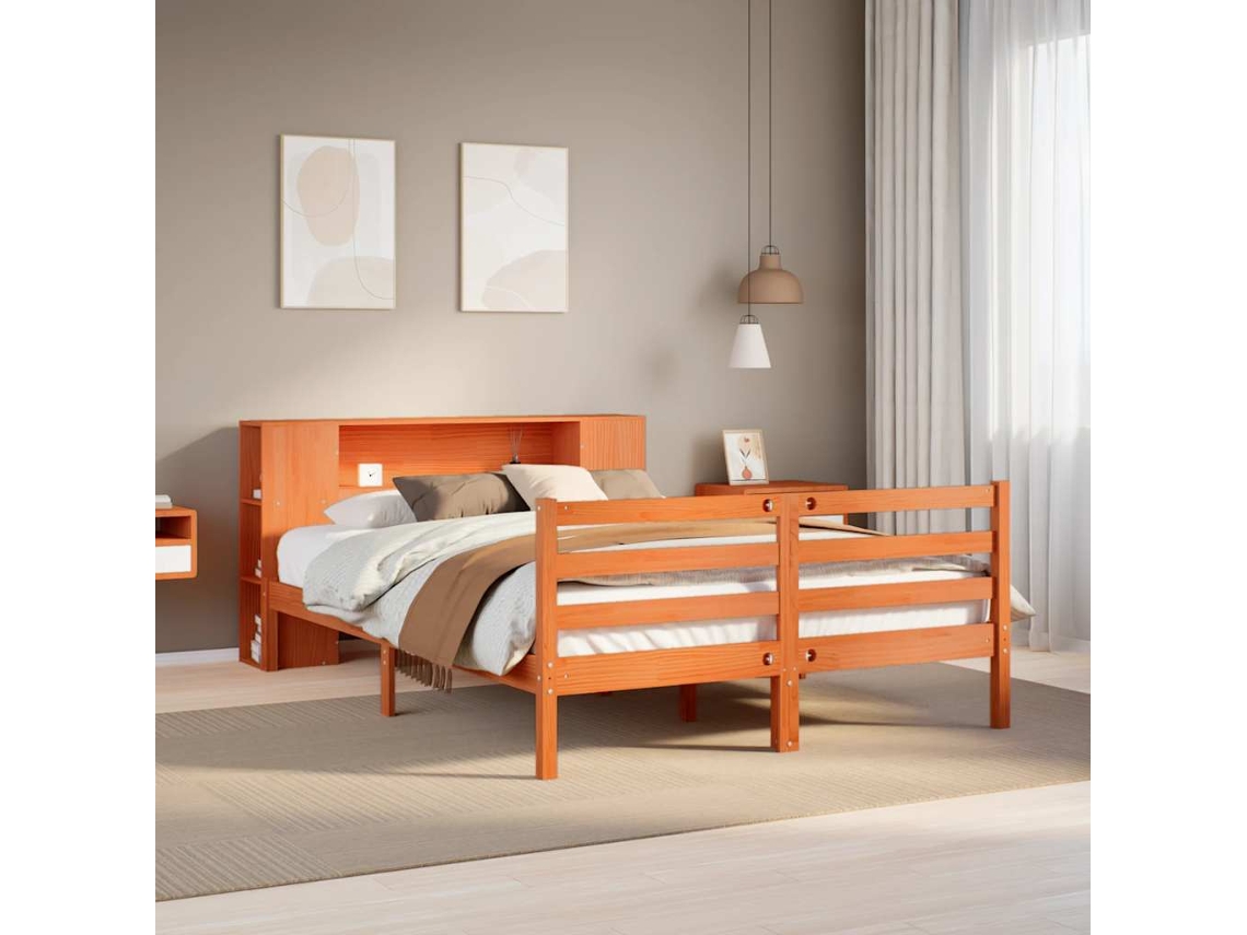 Vidaxl Cama Com Estante Sem Colchão 150x200 Cm Pinho Maciço