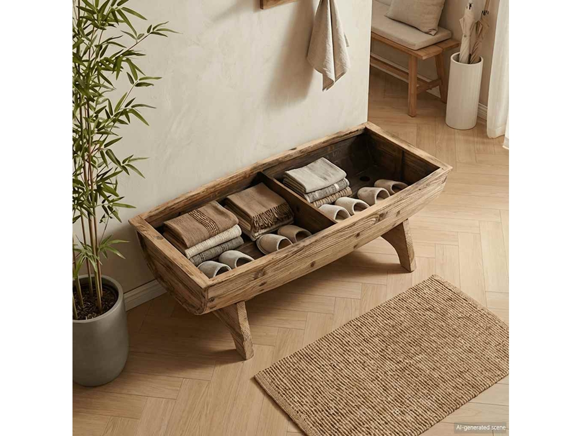 Vidaxl Banco De Arrumação Madeira Maciça E Tecido 103x51x44 Cm