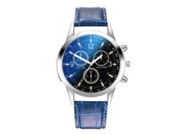 Relógio de pulso masculino de quartzo com pulseira de PU, mostrador redondo, estilo fashion (preto + azul)