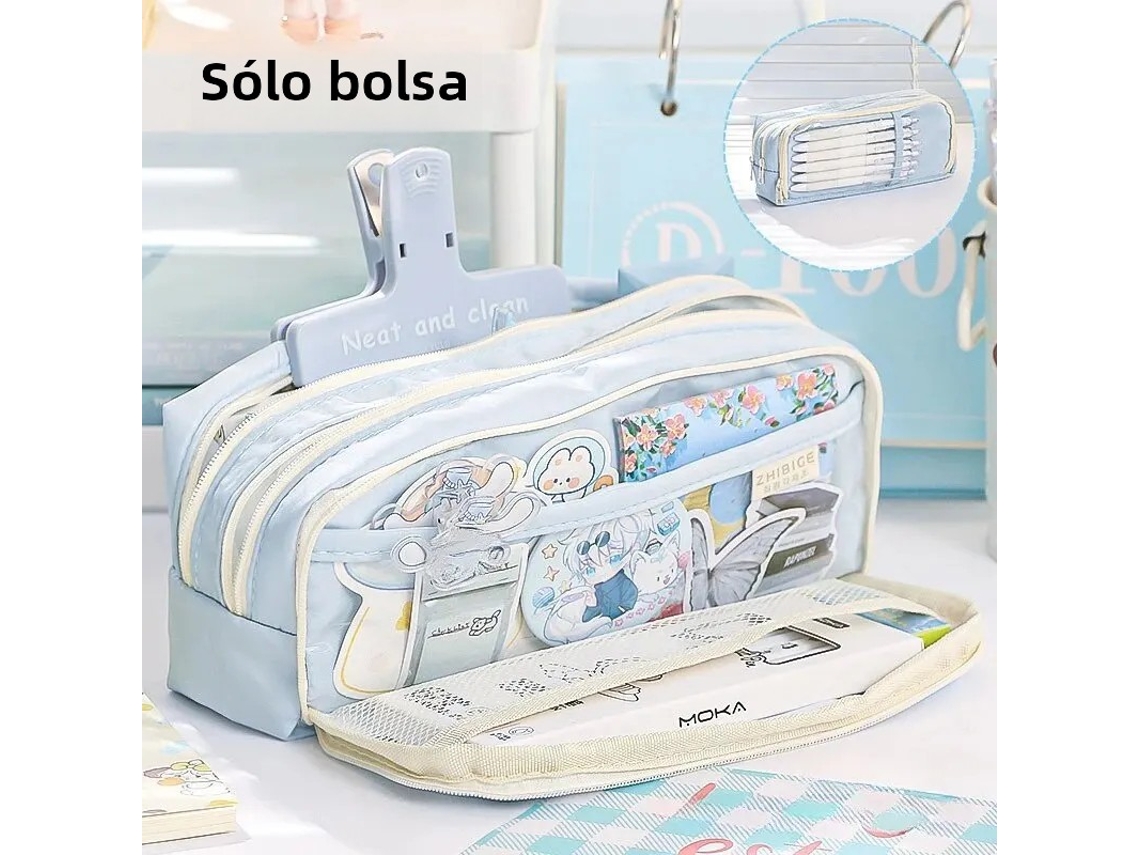 Estojo Transparente de Cinco Camadas, com Grande Capacidade e Design Leve. MDUG (azul)