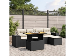 Vidaxl 6 Pcs Conjunto Sofás De Jardim C/ Almofadões Vime Pe Preto