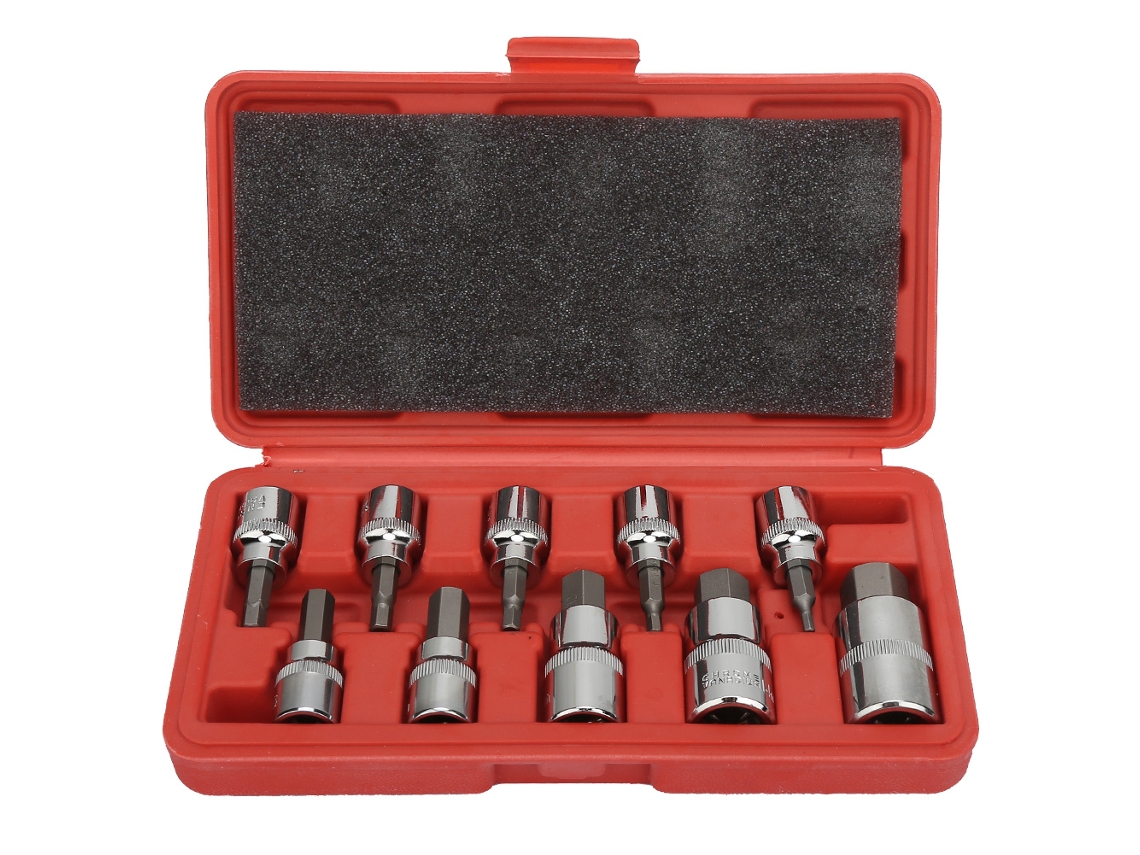 Conjunto De Chaves De Bits Hexagonais 3/8 E 1/2 Com Caixa Para Reparo Automotivo 10 Peças