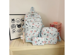 Conjunto De Mochila Estampa De Cereja De Três Peças Mochila+bolsa Pequena De Ombro+estojo, Adequado Para Uso Escolar Diário Azul