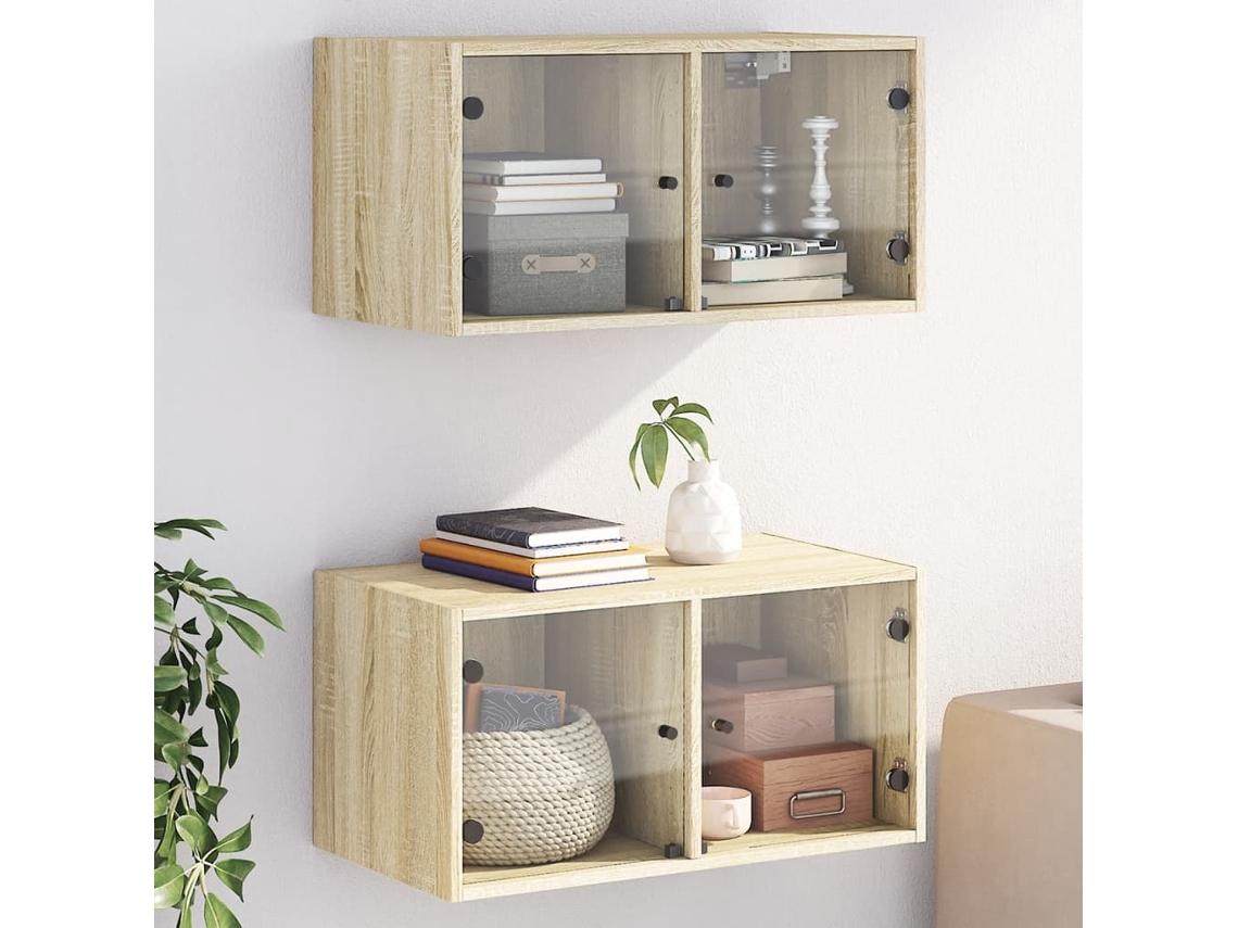 Vidaxl Armários Parede C/ Portas De Vidro 2 Pcs 68,5x37x35 Cm Carvalho