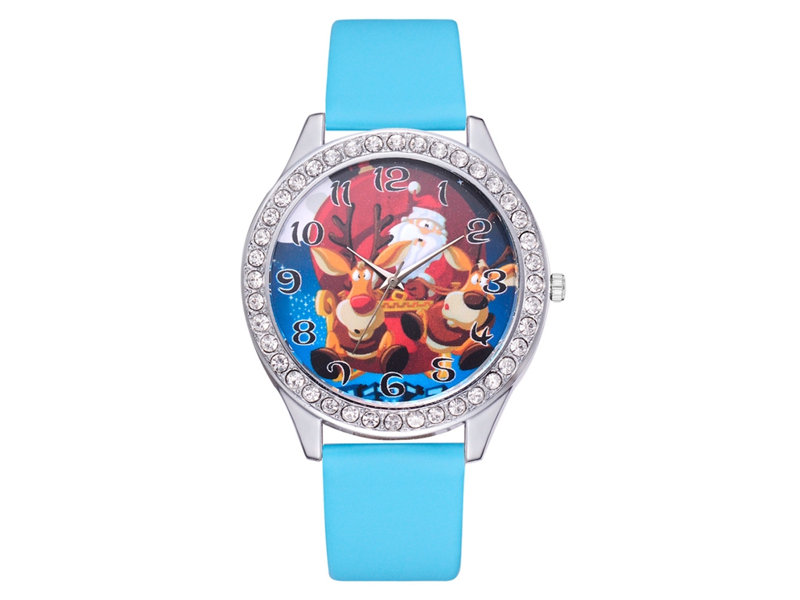 Relógio de Pulso Feminino de Moda com Cinto de Couro Pu e Strass Azul Céu