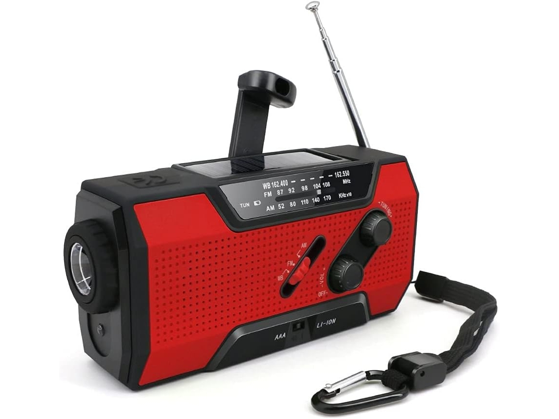 RÁDIO DE EMERGÊNCIA AQUAFORGE com lanterna, manivela, energia solar de 10000mah, FM/AM, previsão do tempo, alarme SOS, USB c