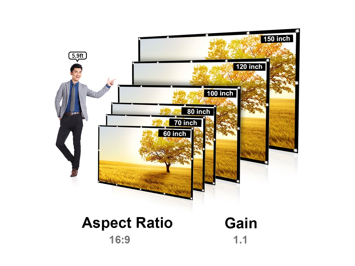 Tela De Projetor Portátil Hd 150 Polegadas 16:9 Dobrável Espessa Durável Para Home Theater Ao Ar Livre