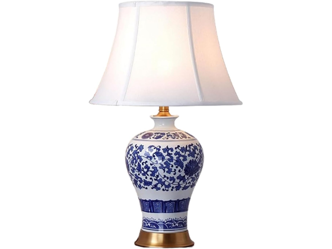 Abajur De Mesa Cerâmica, Azul E Branco, Estilo Chinês, Ideal Para Leitura E Decoração De Sala Estar Quarto