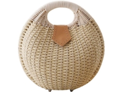 Bolsa Feminina Bege Em Rattan Em Formato De Concha Com Fecho De Botão, Elegante Bolsa De Praia.