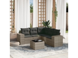 Vidaxl 6 Pcs Conjunto Sofás De Jardim Com Almofadões Vime Cinzento