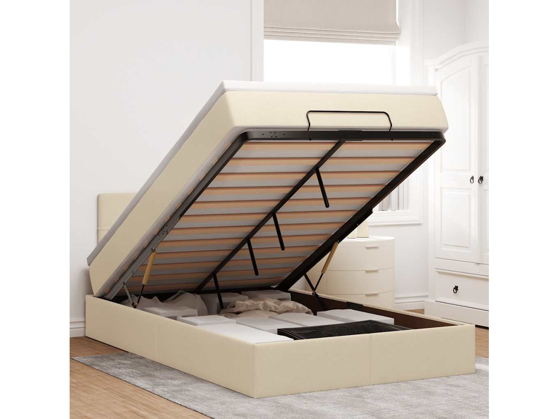 Vidaxl Estrutura De Cama Otomana Com Colchão Tecido Creme 120x200cm