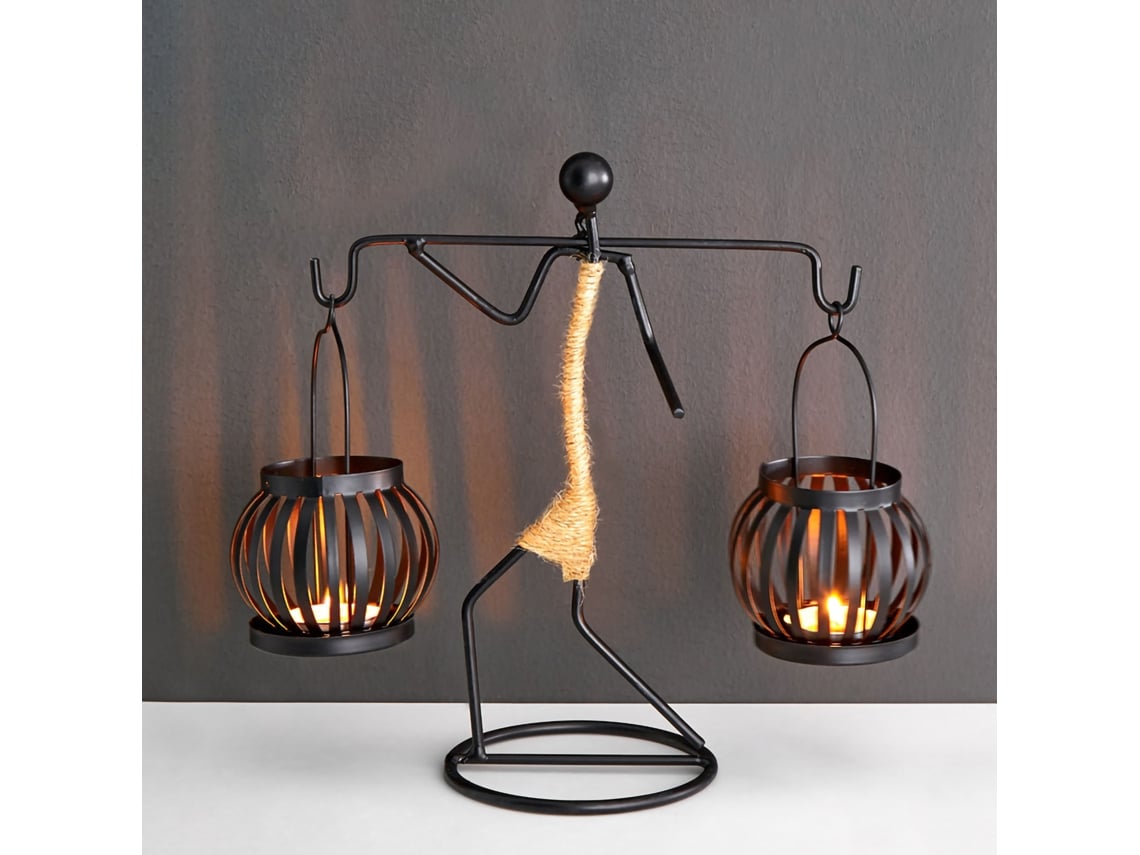 Porta vela de Ferro Forjado com Corda de Cana Forma Única Decorativa para Bar e Mesa de Jantar