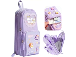 Estojo para Lápis, 3 Compartimentos, Grande, Organizador, Roxo, Kawaii, Escolar, Escritório AQUAFORGE